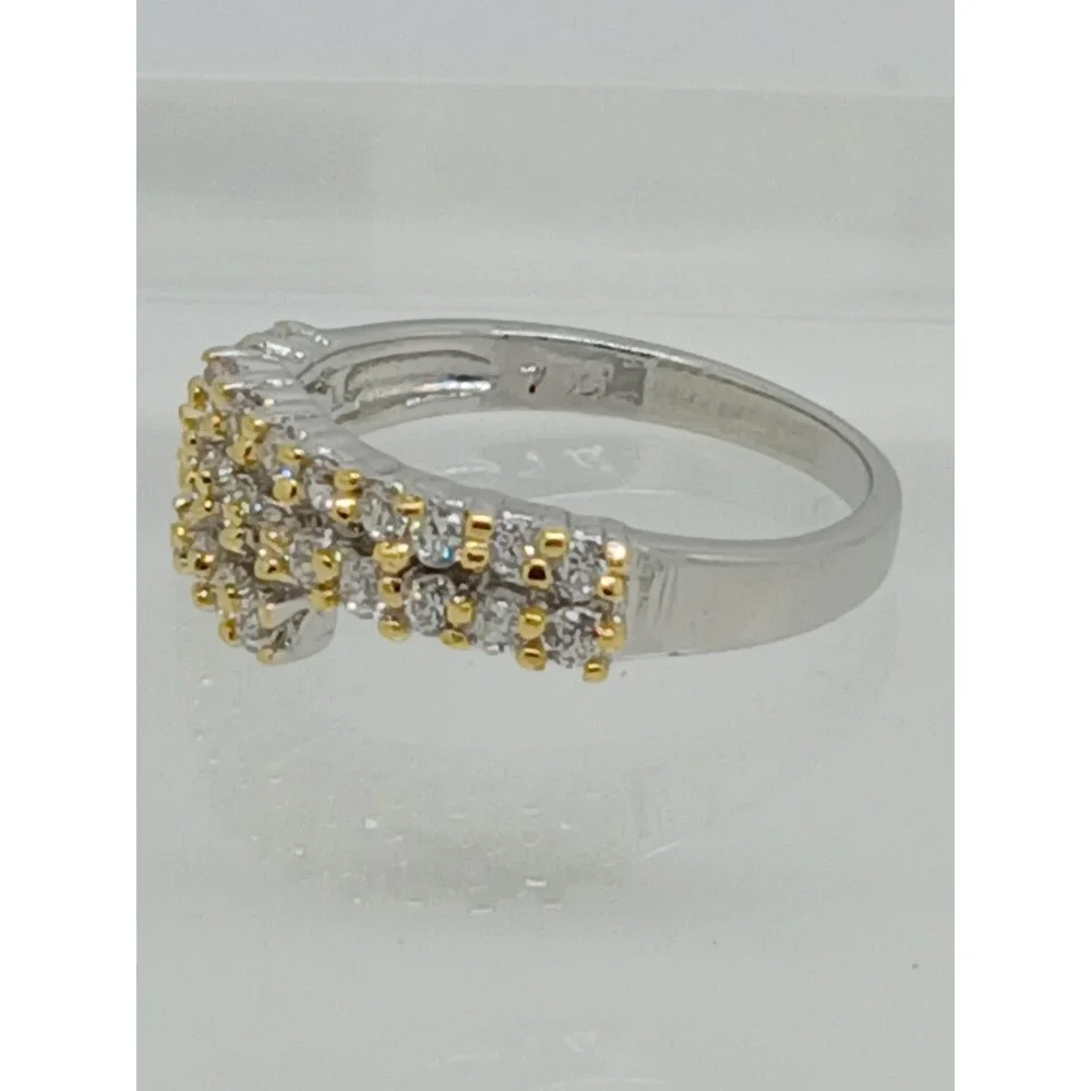 Vintage Two Tone Silver Gold Triple Row Bypass Wrap Ring‎ Crossover Band Size 7